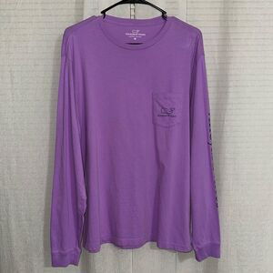 Vineyard Vines M Lilac Purple Burgee Whale Long Sleeve Cotton Crew Dunes Tee